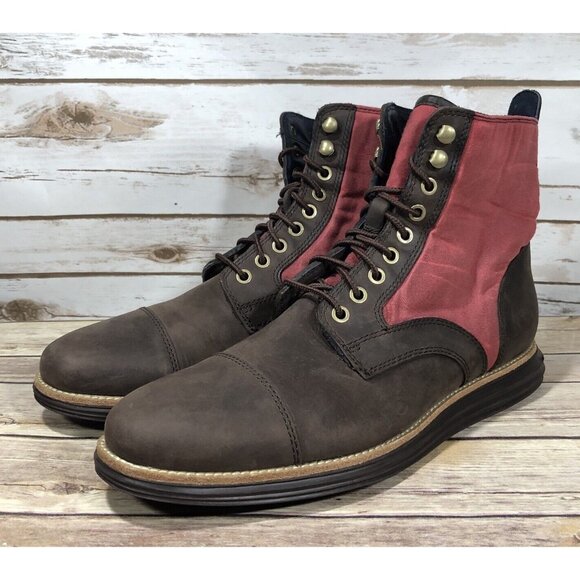 Cole Haan Grand Os Waterproof Canvas Boots Mens Size 10 C21692 Brown Red - Picture 1 of 11
